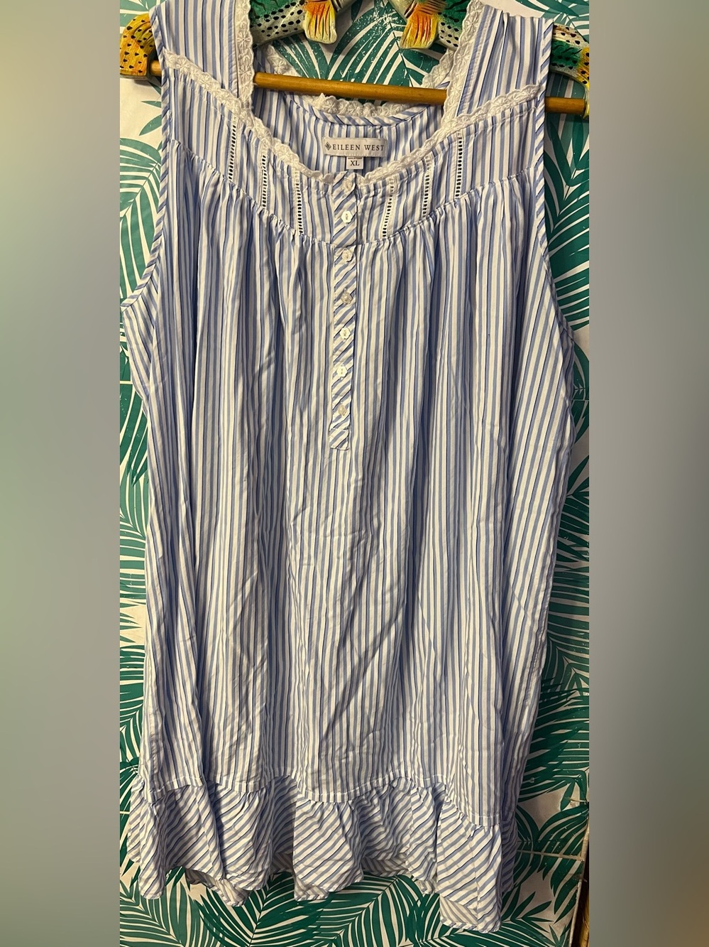 Eileen West Light Blue & White Striped Sleeveless Nightdress Sz XL